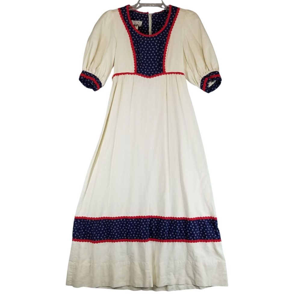 Vtg 70s Sassy Lassy California Size 7 Small Womens Maxi Dress‎ Peasant Feminine